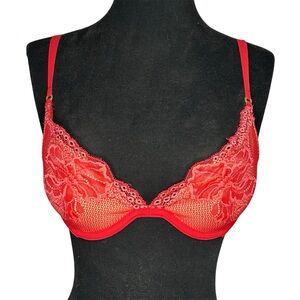 Victoria’s Secret Bra Red Lace Very Sexy Push Up 34B Valentine’s Day Pink